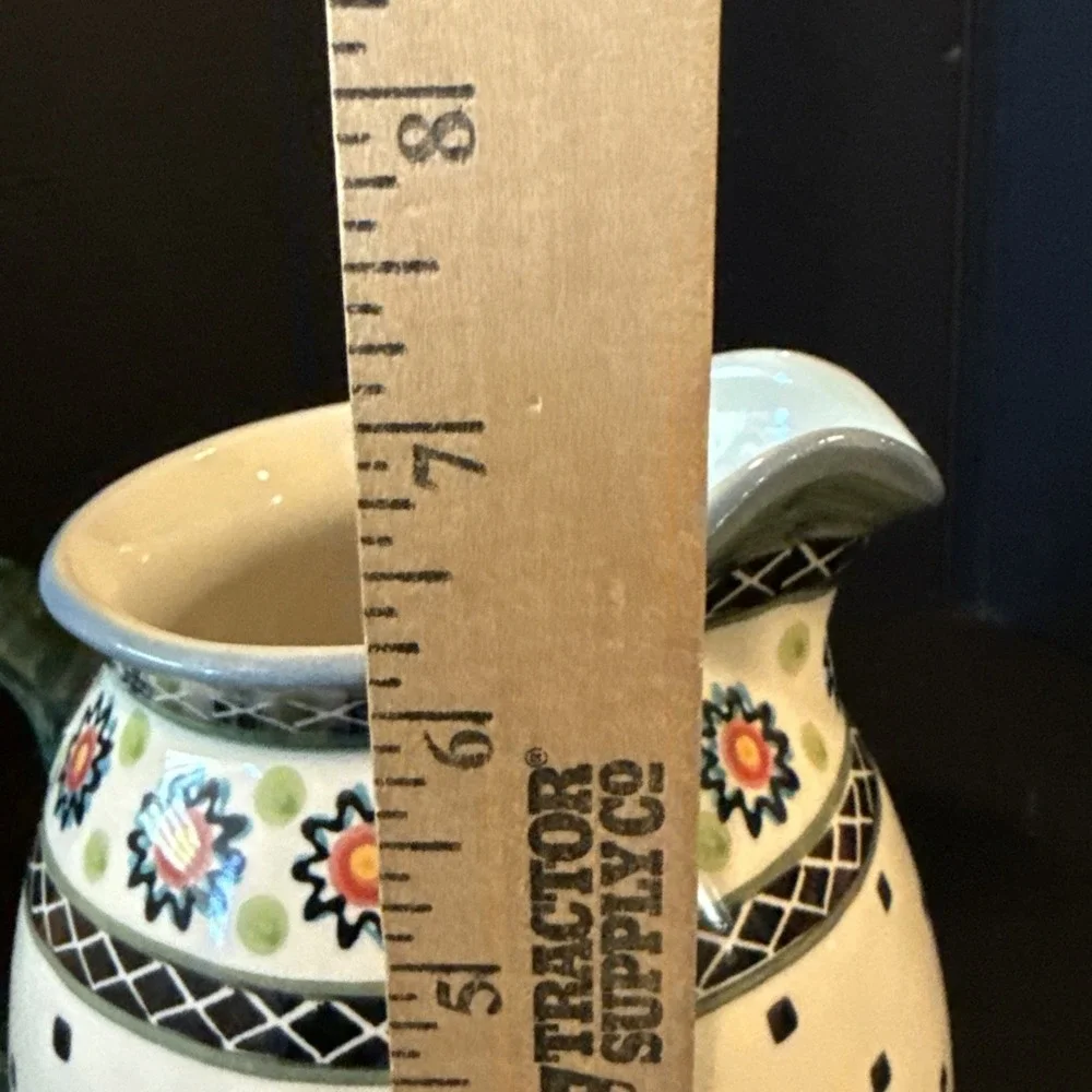Boleslawiec‎ Polish Art Pottery Floral Blue Square Dots Pitcher Jug 6.5 Inch